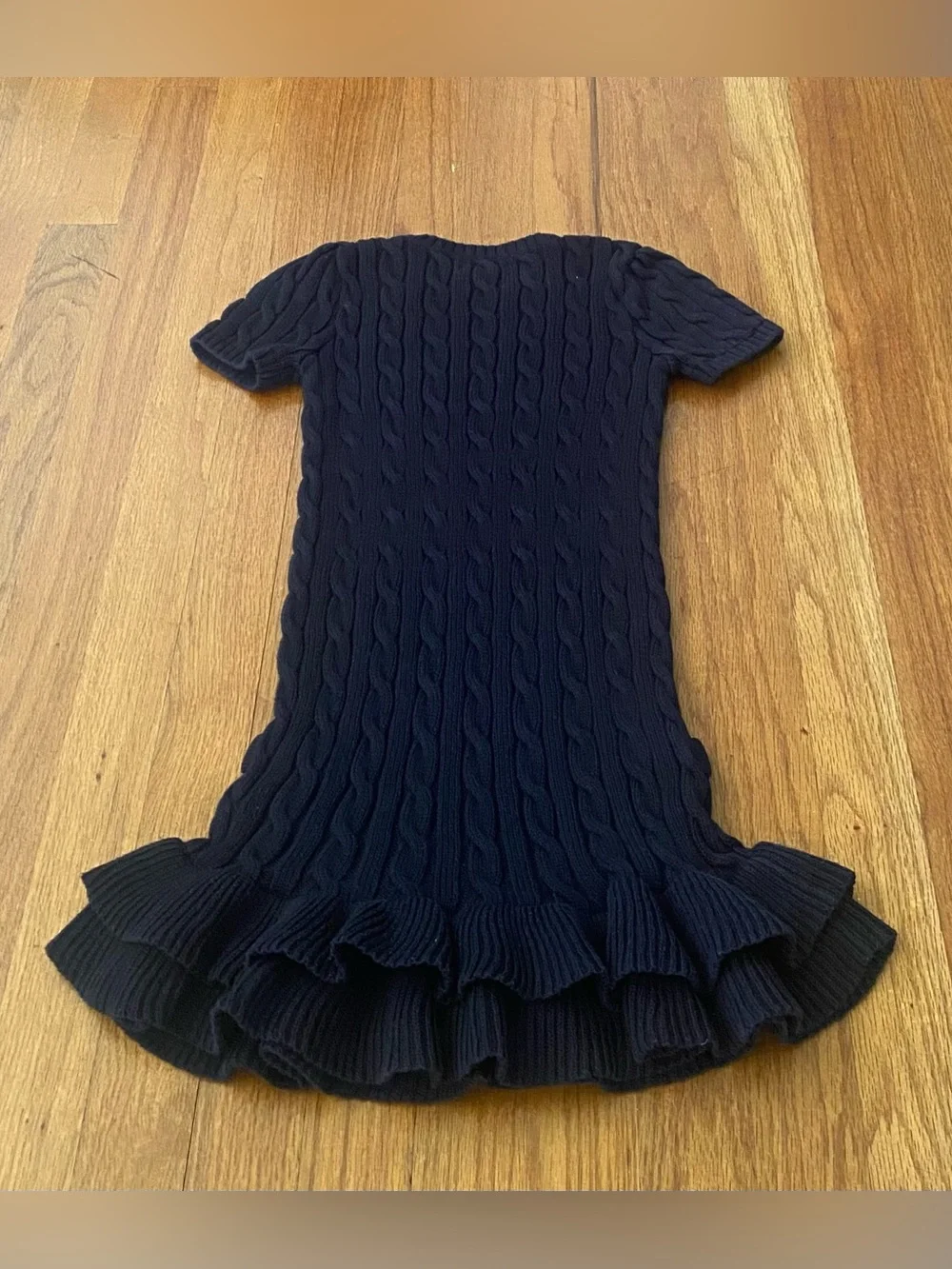 Ralph Lauren Navy Cable-Knit Ruffle-Hem Girls Dress